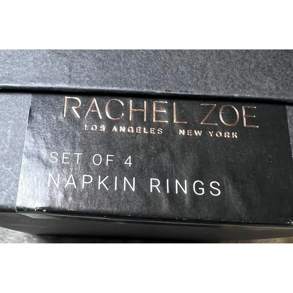 Rachel Zoe Set of 4 Rhinestone Reindeer Napkin Rings Silver Metal Holiday Decor‎